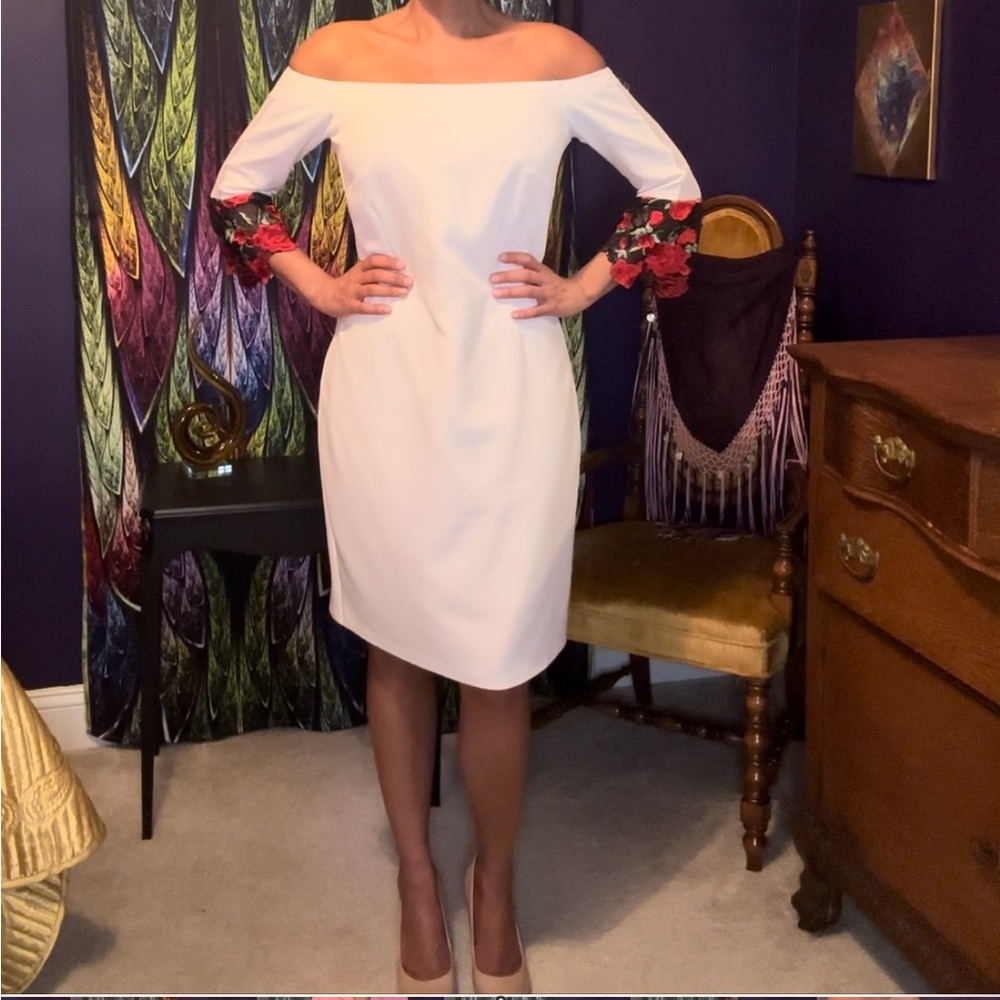 Velluto Giorno Off-Shoulder White Dress Size EU 40/US 10